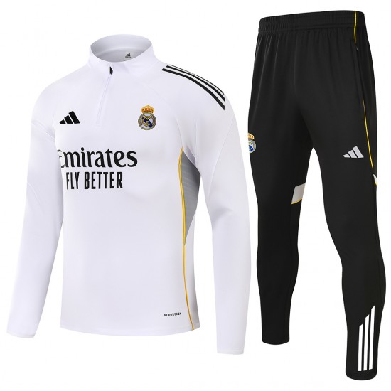 Kids Real Madrid 1/4 Zipper Sweat Kit(Top+Pants) White 2025/26